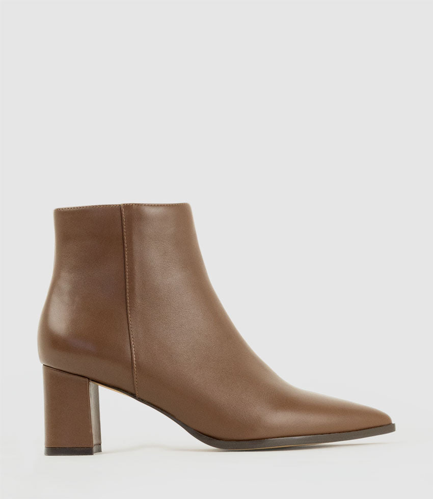 ZETTINA65 Block Heel Ankle Boot in Brown Calf - Edward Meller