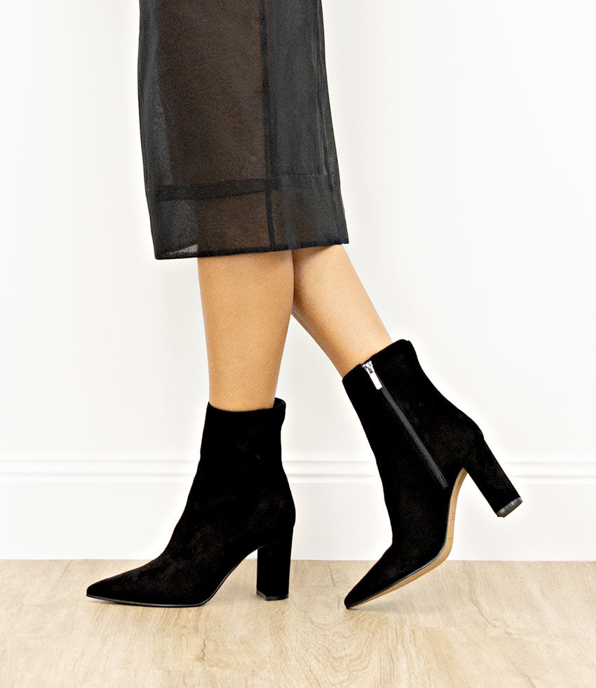 ZIARA85 Block Heel Ankle Boot in Black Suede - Edward Meller