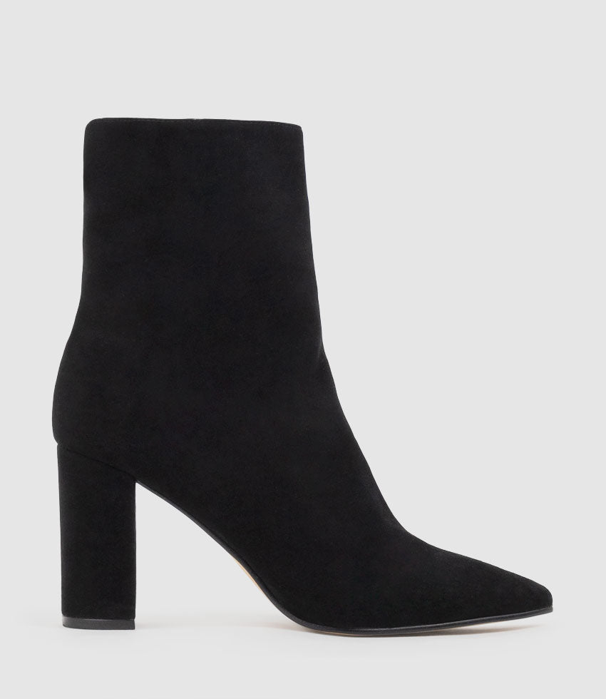 ZIARA85 Block Heel Ankle Boot in Black Suede - Edward Meller
