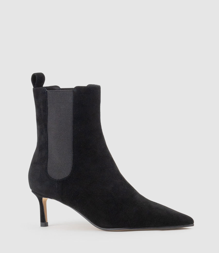 ZIRIA55 Pointed Boot with Gusset in Black Suede - Edward Meller