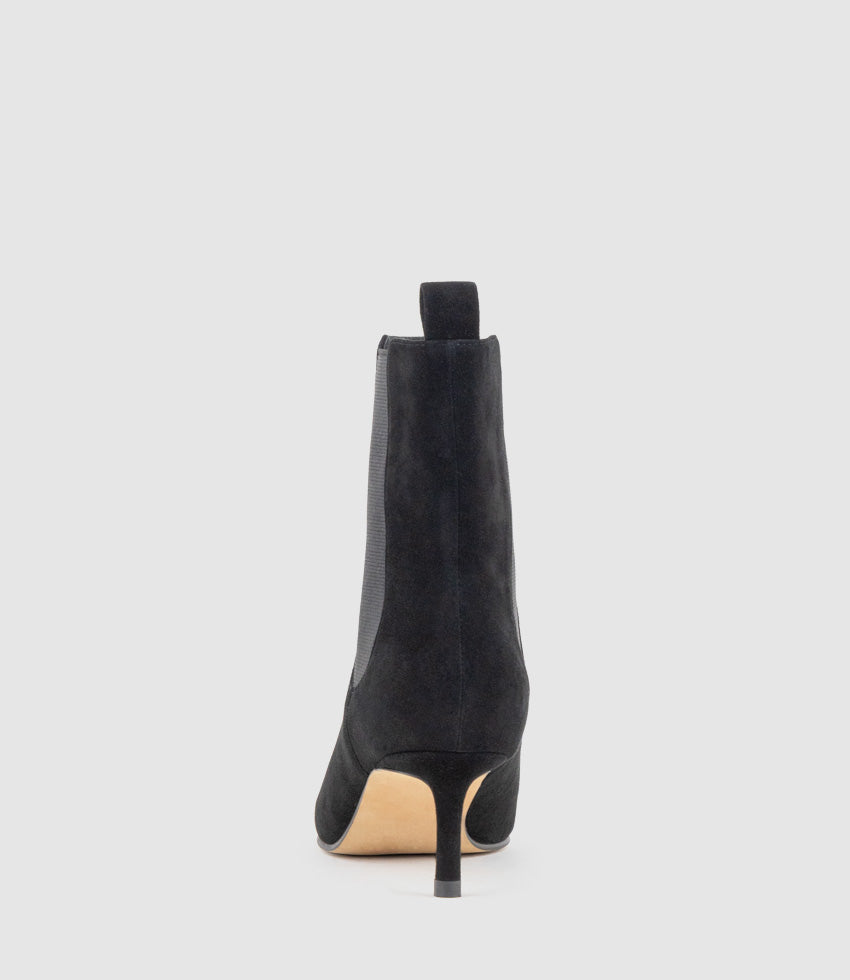 ZIRIA55 Pointed Boot with Gusset in Black Suede - Edward Meller