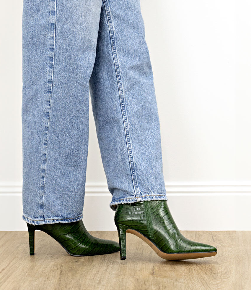 ZORN85 Square Toe Ankle Boot in Green Croc - Edward Meller