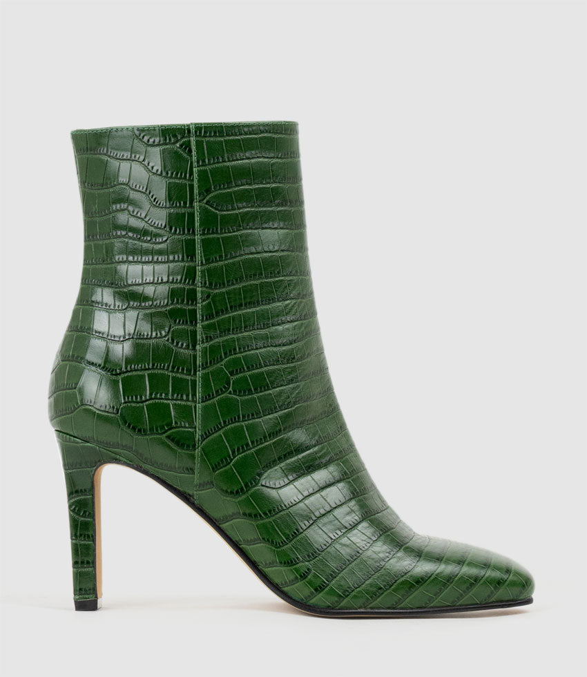 ZORN85 Square Toe Ankle Boot in Green Croc - Edward Meller