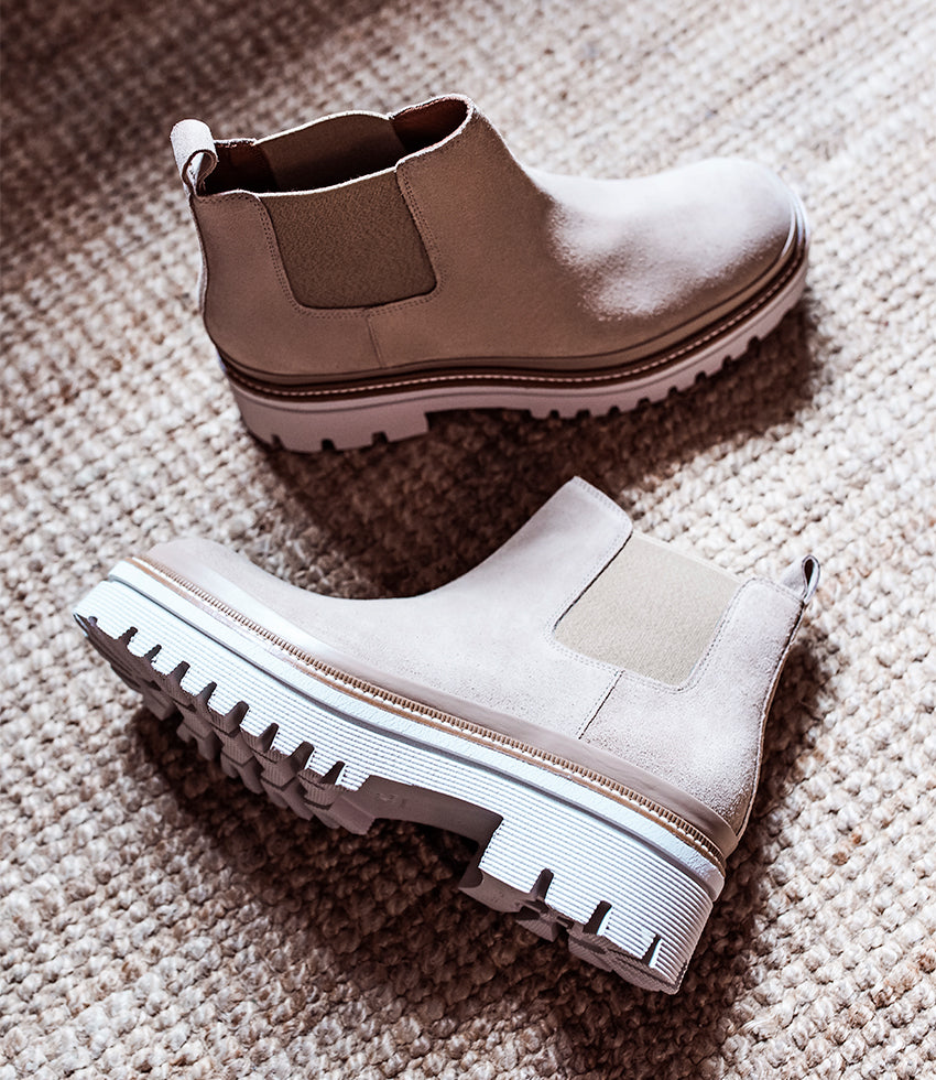 YAEL Lug Sole Boot in Sand Suede - Edward Meller