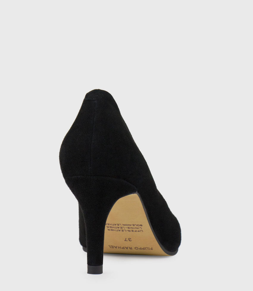 ADRIA 75mm Pointed Toe Pump in Black Suede - Edward Meller