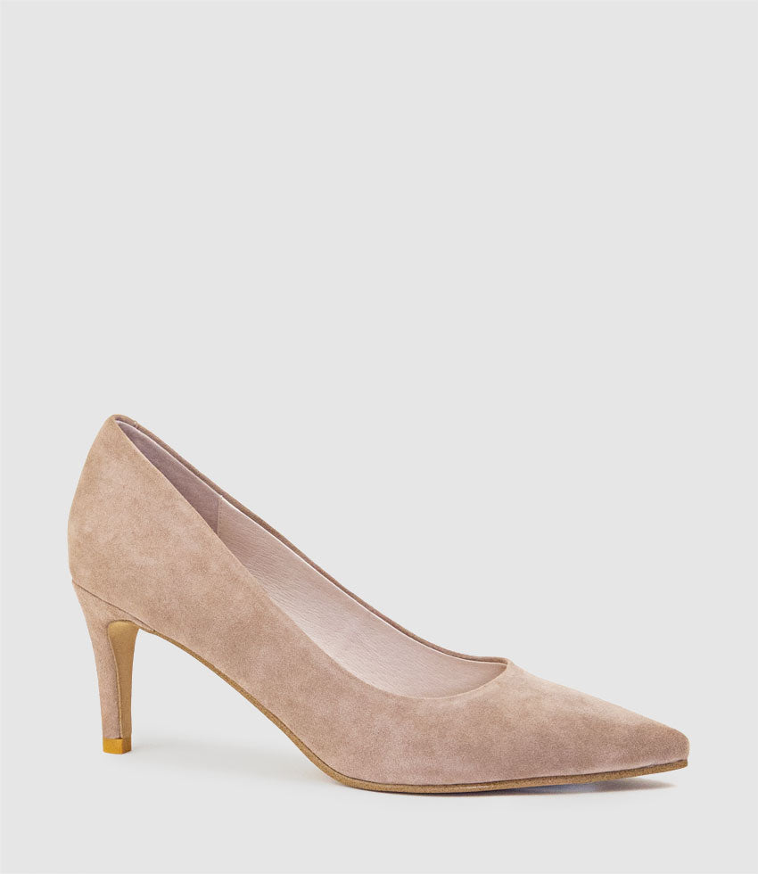 ADRIA 75mm Pointed Toe Pump in Nude Suede - Edward Meller