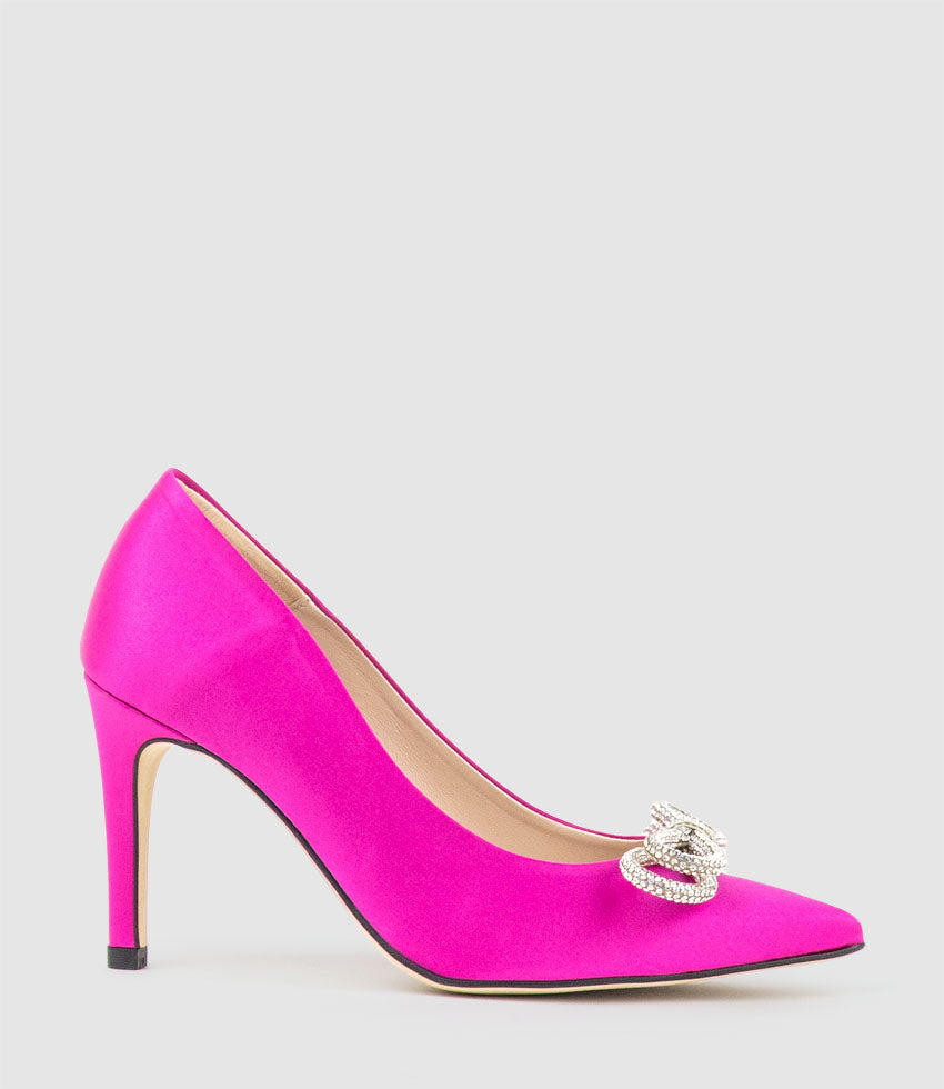 ASTIRIA90 Pump with Crystal Bow in Hot Pink Satin - Edward Meller