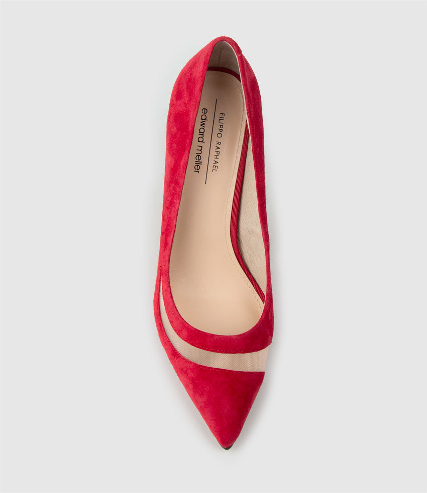 AVERY100 Pump with Mesh Detail in Red Suede - Edward Meller