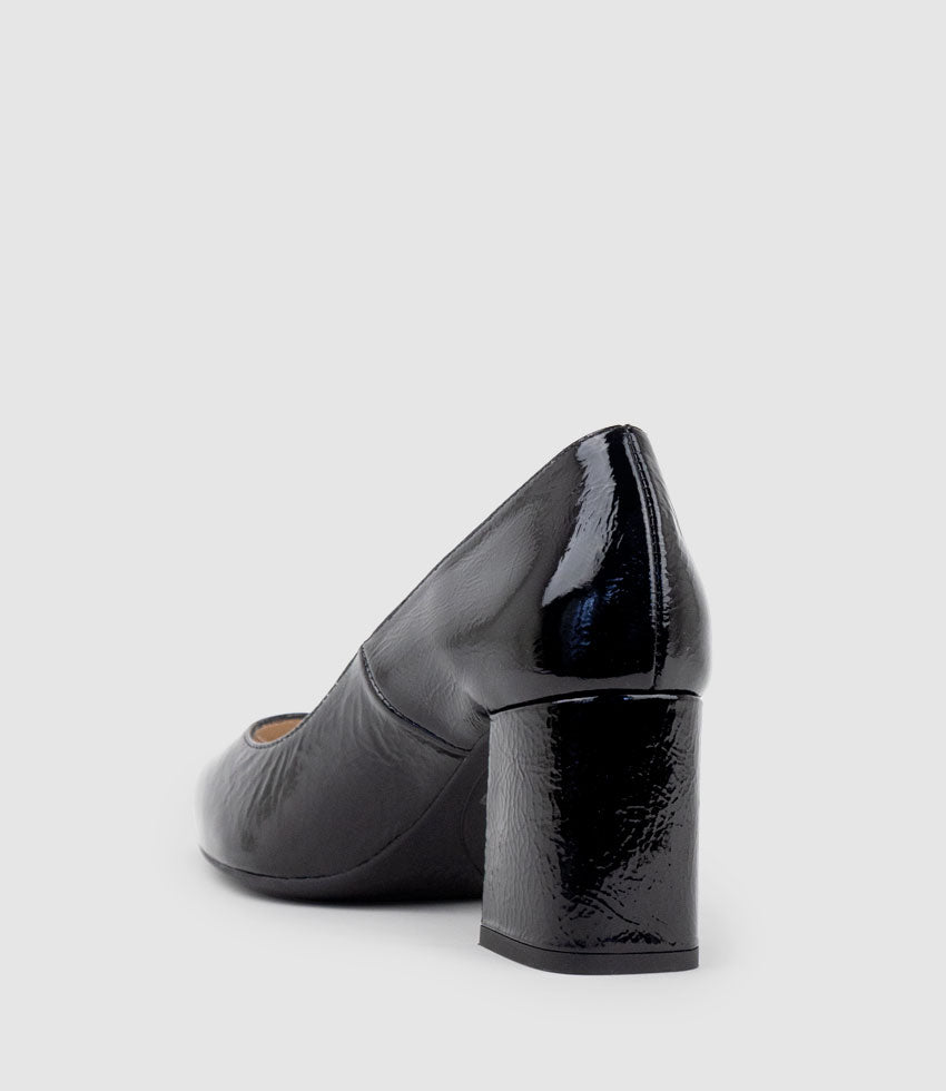 BRYSON70 Block Heel Pump in Black Patent - Edward Meller