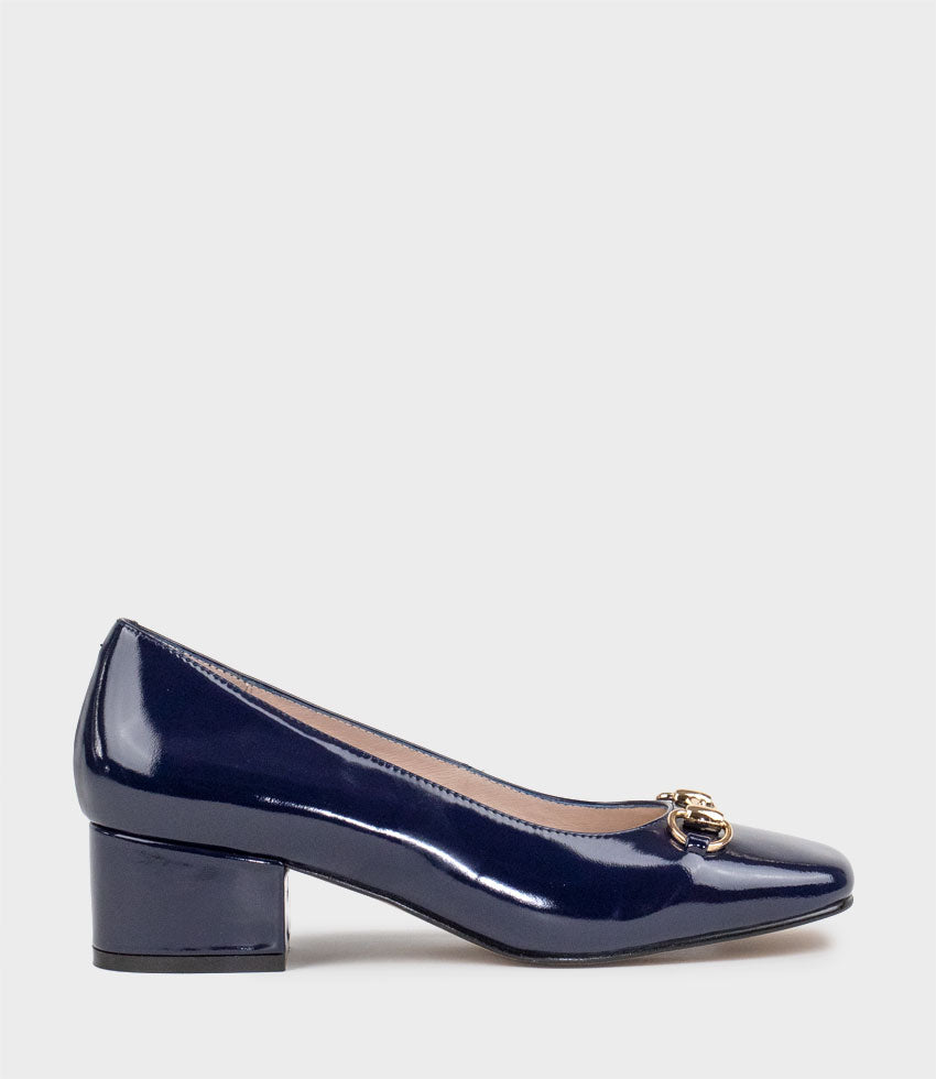 Navy patent block heel shoes Clearance