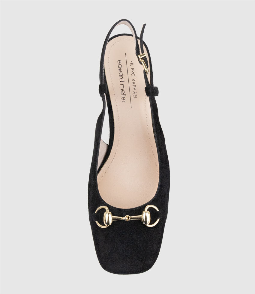CLEMENTINE45 Closed Toe Sling with Hardware in Black Suede - Edward Meller