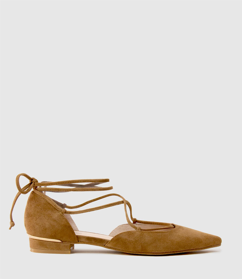 ELING Ballet with Ankle Tie in Tawny Suede - Edward Meller