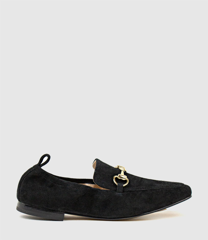 FINER Elastic Back Slipper With Hardware in Black Suede - Edward Meller