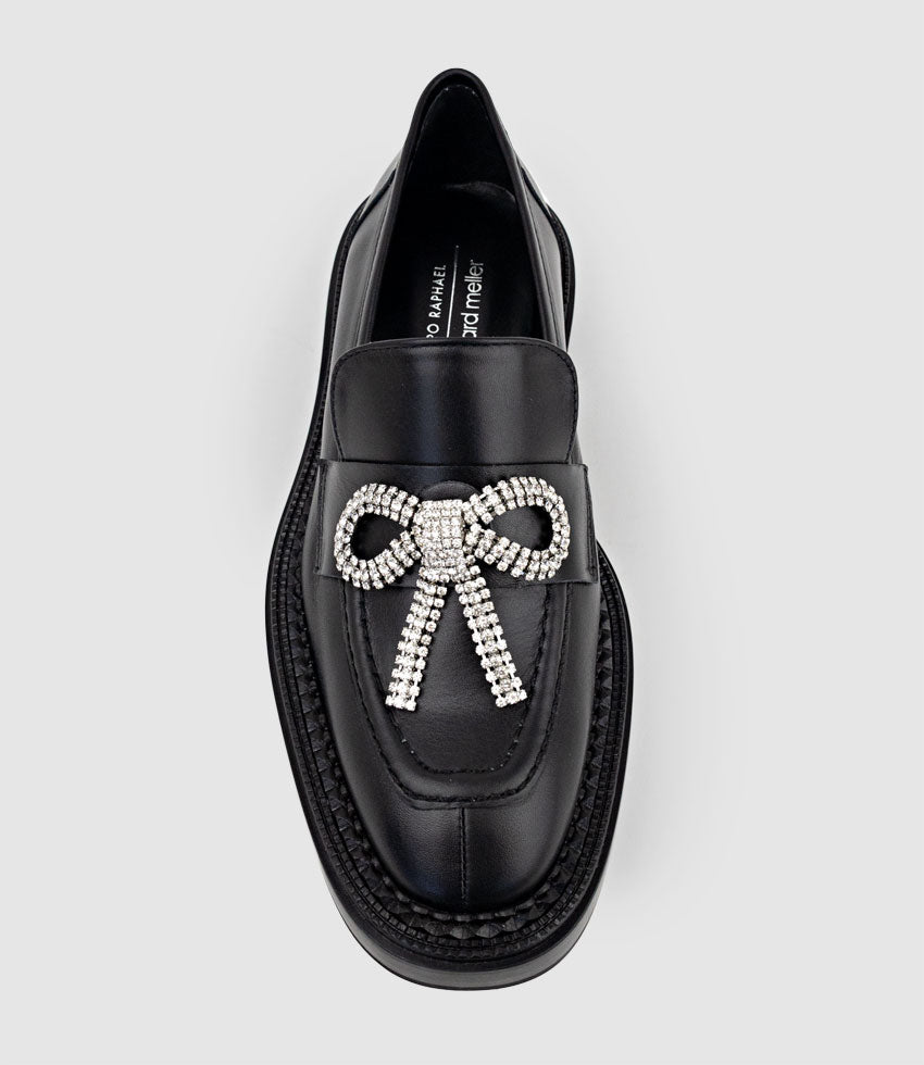 GAEL Moccasin with Crystal Bow in Black - Edward Meller