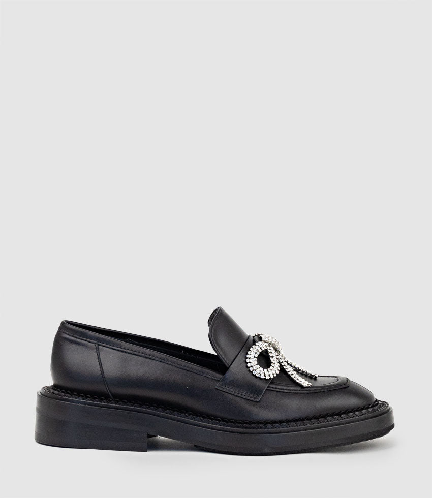 GAEL Moccasin with Crystal Bow in Black - Edward Meller