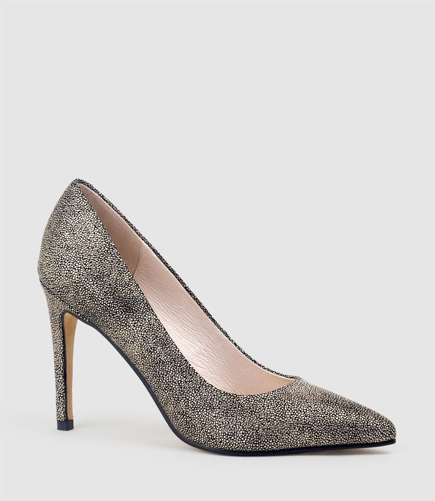GAGA 100mm Pointed Toe Pump in Gold Speckle - Edward Meller