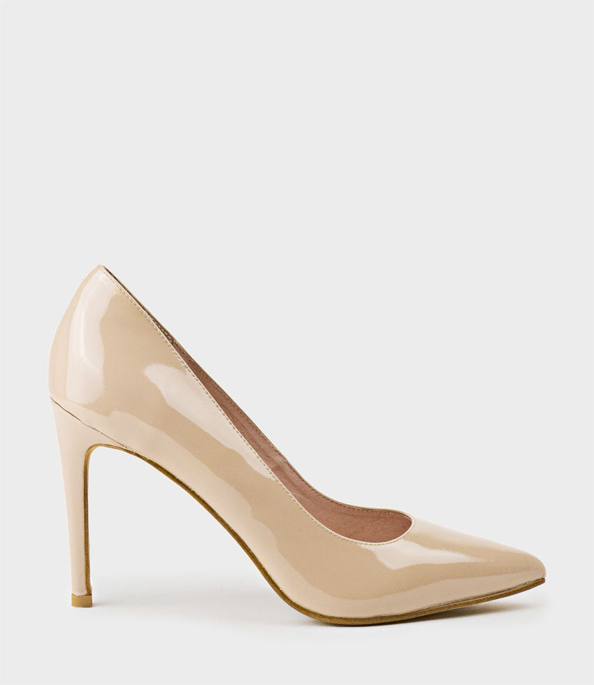 GAGA 100mm Pointed Toe Pump in Nude Patent - Edward Meller