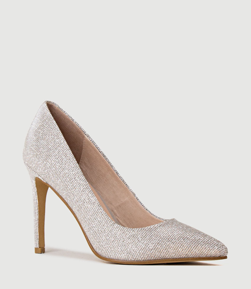 GAGA 100mm Pointed Toe Pump in Silver Ritz - Edward Meller