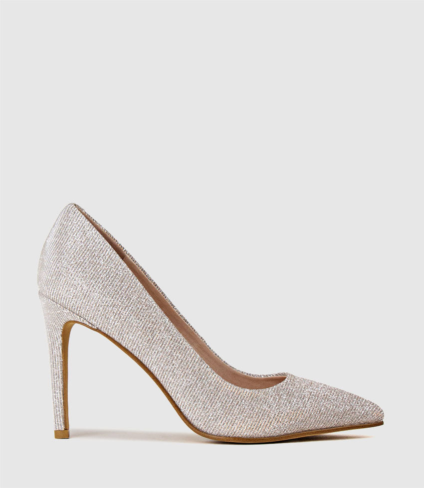 GAGA 100mm Pointed Toe Pump in Silver Ritz - Edward Meller
