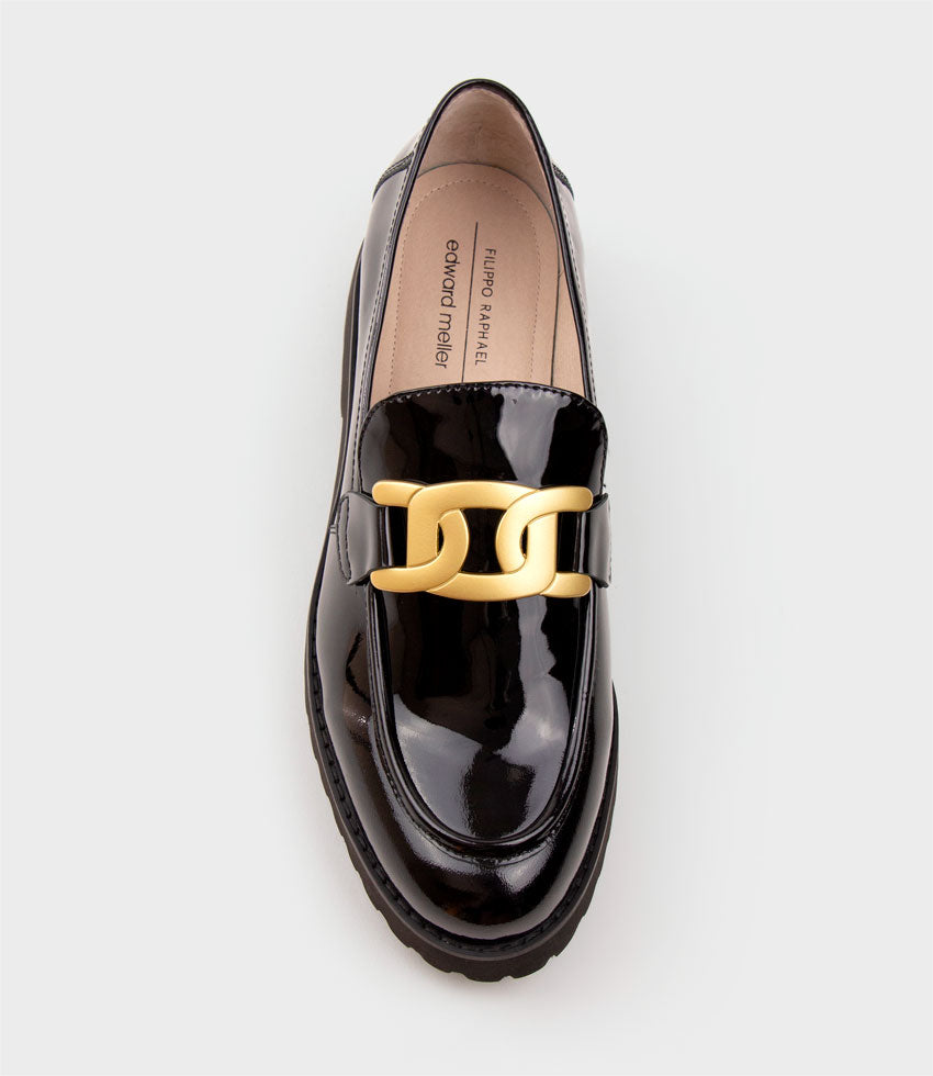 GALAD Moccasin with Hardware in Black Patent - Edward Meller