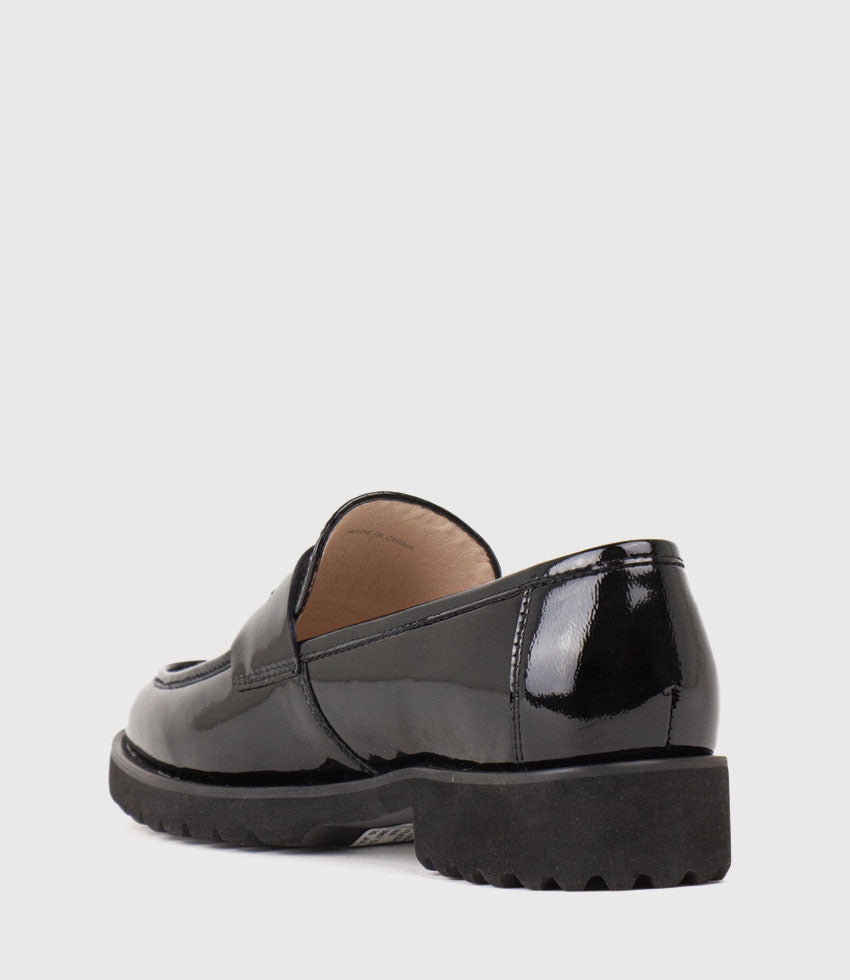 GENTRY Chunky Moccasin on EVA sole in Black Patent - Edward Meller
