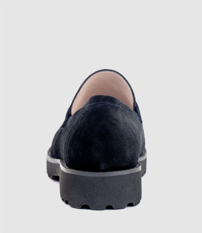 GENTRY Chunky Moccasin on EVA Sole in Black Suede