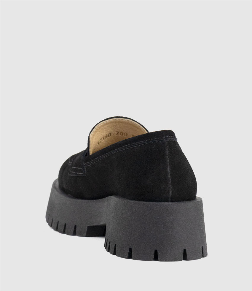 GREVILLE Loafer on Lug Sole in Black Suede - Edward Meller