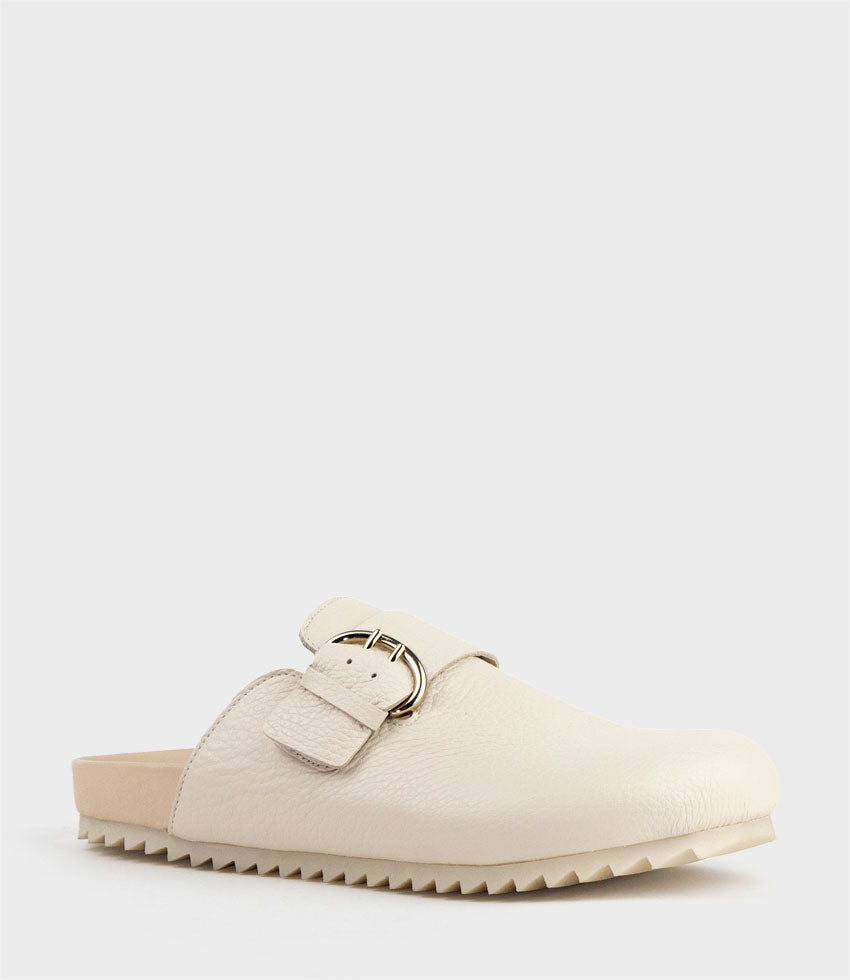 HENDRA Closed Toe Slide with Buckle in Cream - Edward Meller