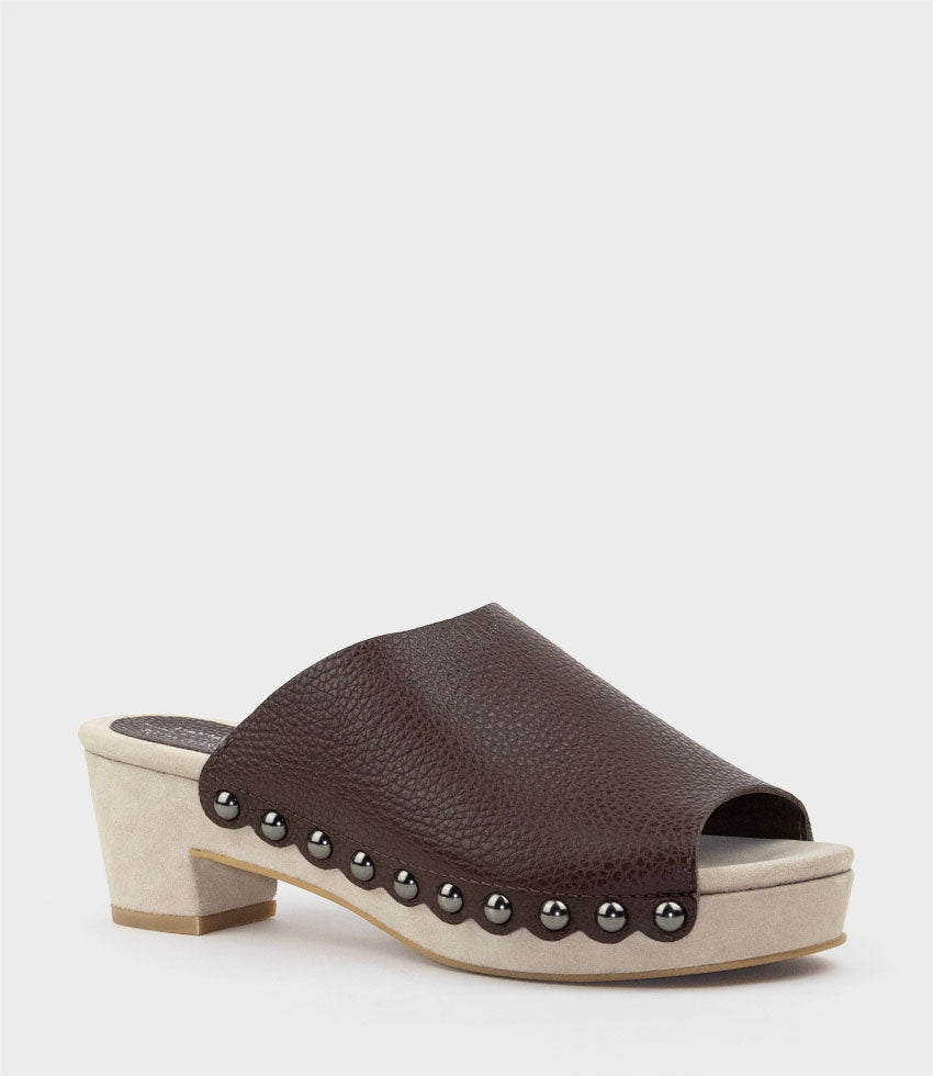 INARA65 Studded Slide on Unit in Brown - Edward Meller