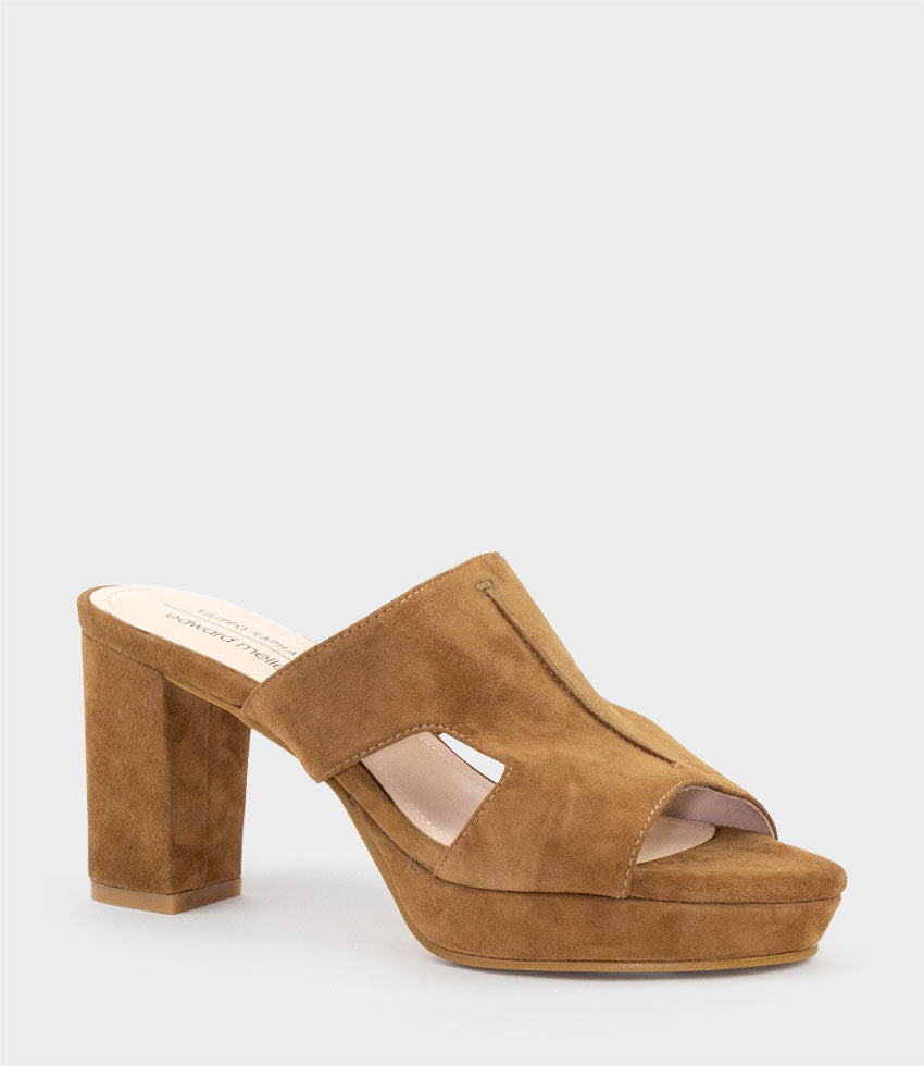 IRIS80 Platform Slide with Cut-out in Tawny Suede - Edward Meller