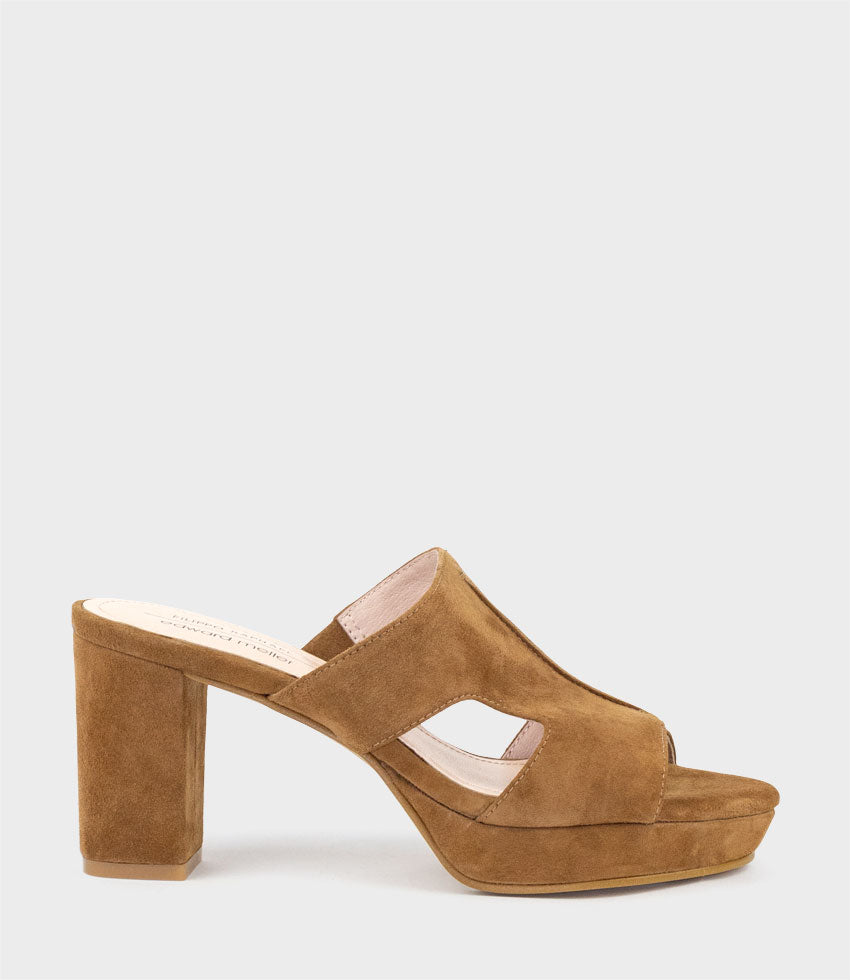 IRIS80 Platform Slide with Cut-out in Tawny Suede - Edward Meller
