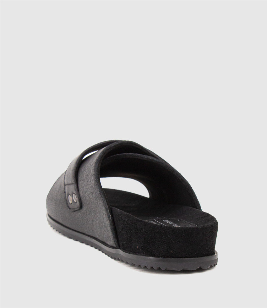 KALA Velcro Strap Slide on Footbed in Black - Edward Meller