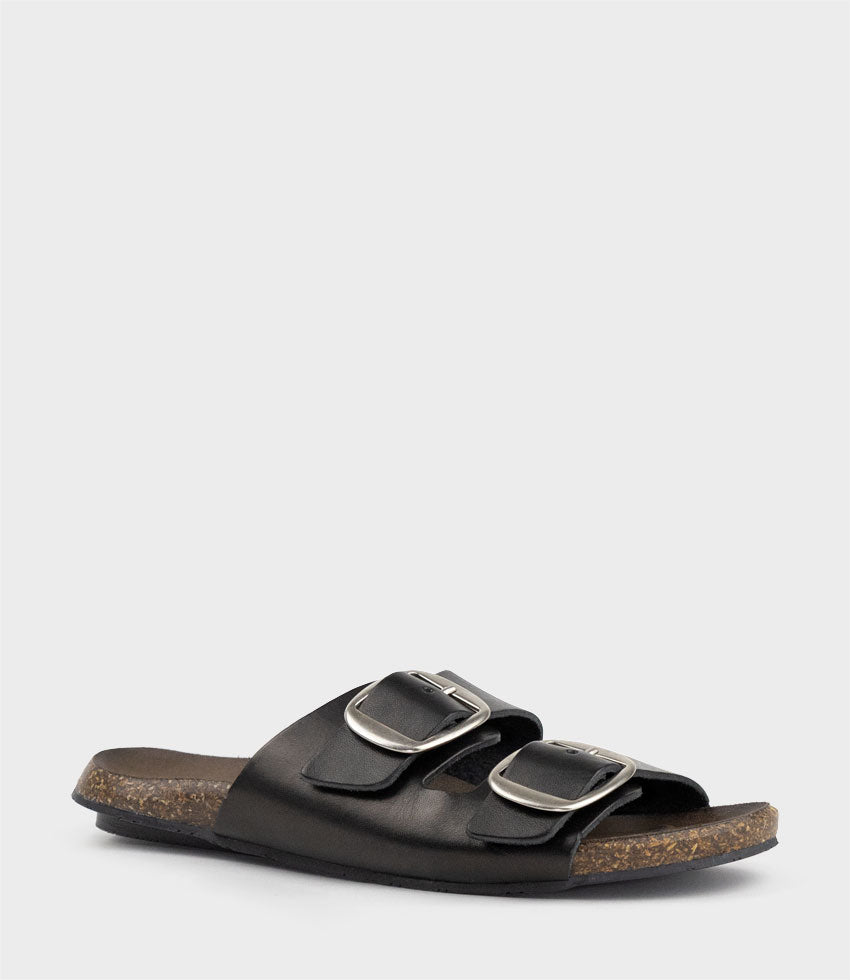 KAMALA Buckled Slide on Footbed in Black - Edward Meller
