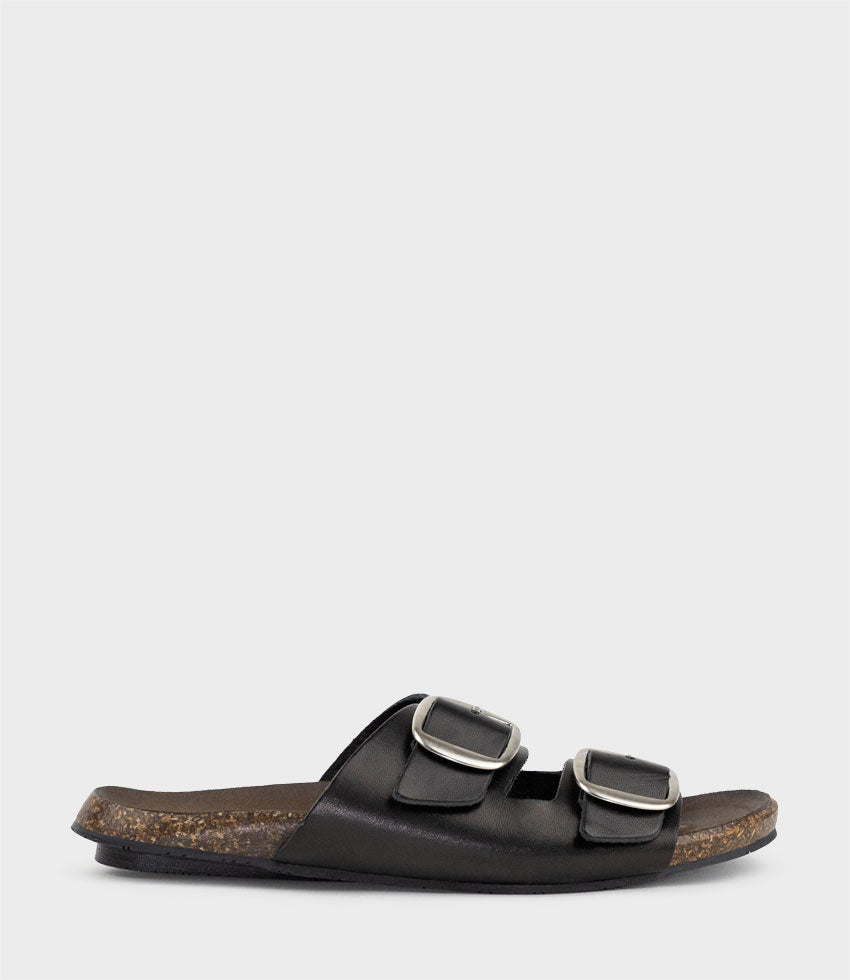 KAMALA Buckled Slide on Footbed in Black - Edward Meller