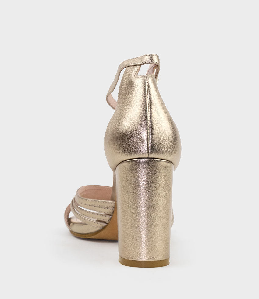 KARINA85 Multistrap Block Heel Sandal in Rosegold - Edward Meller