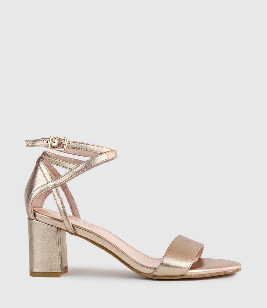 KENIA60 Block Heel Sandal with Hourglass Ankle Wrap in Rosegold ...