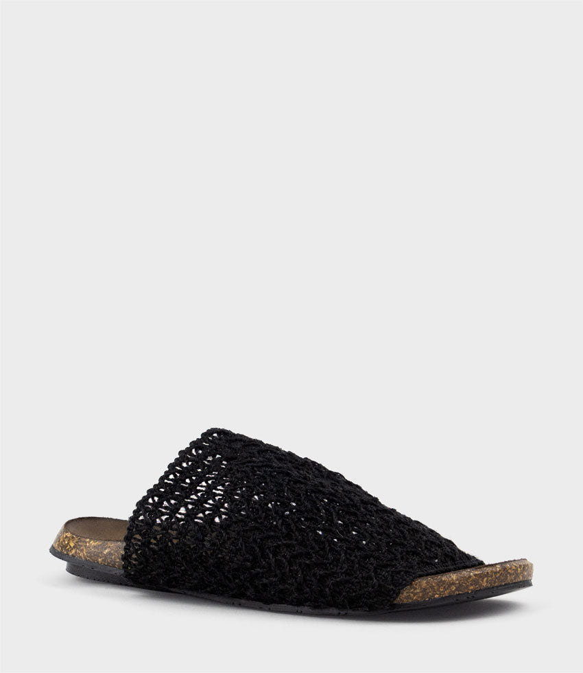 KYNDRA Textured Slide on Footbed in Black - Edward Meller