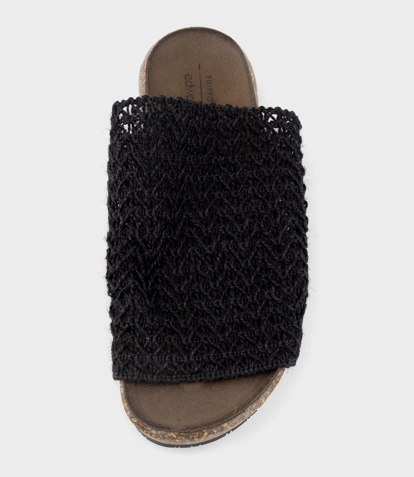 KYNDRA Textured Slide on Footbed in Black - Edward Meller
