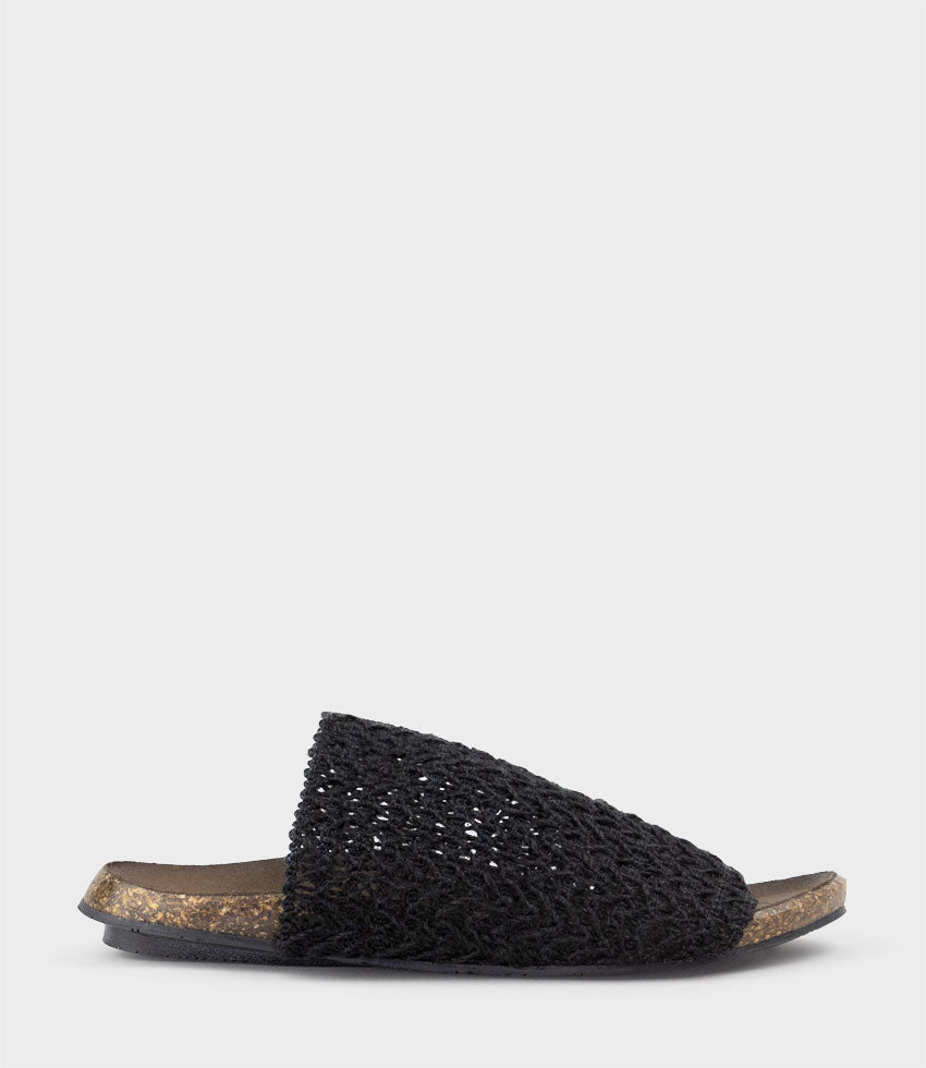 KYNDRA Textured Slide on Footbed in Black - Edward Meller