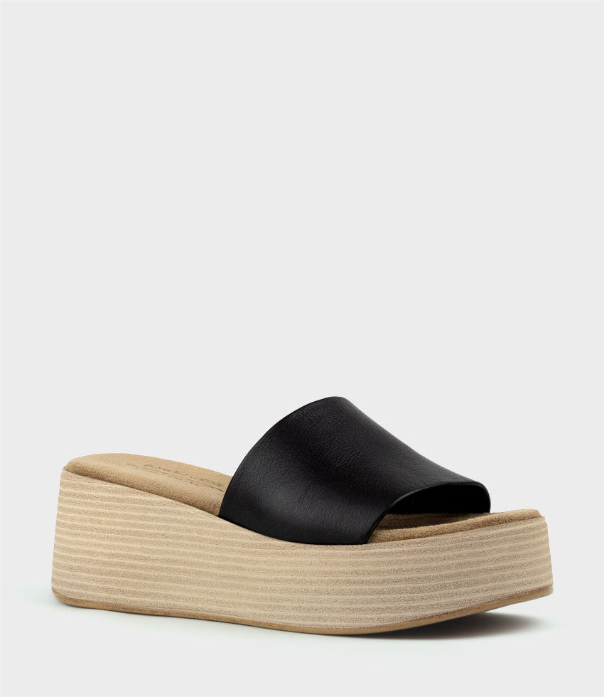 LEVON Slide on Wedge in Black - Edward Meller