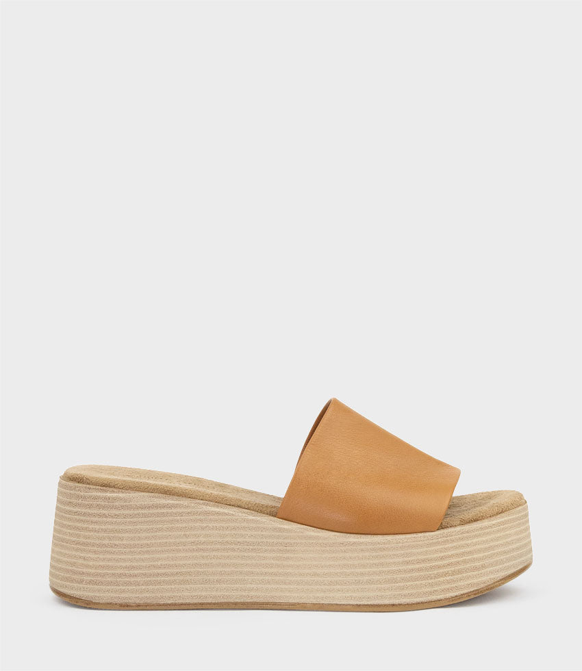 LEVON Slide on Wedge in Tan - Edward Meller
