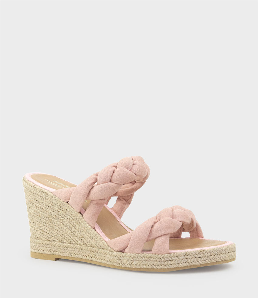 MALONE Braided Two Strap Espadrille in Pink Suede - Edward Meller