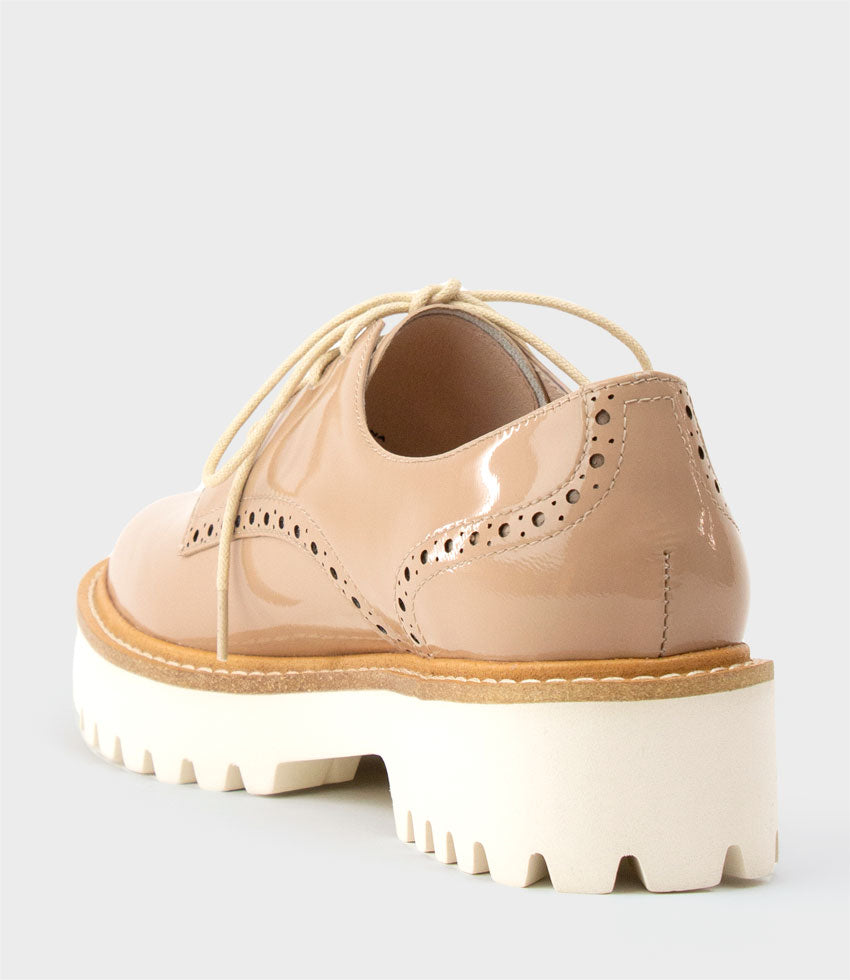 PARKER Lace Up on Chunky Sole in Nude Patent - Edward Meller