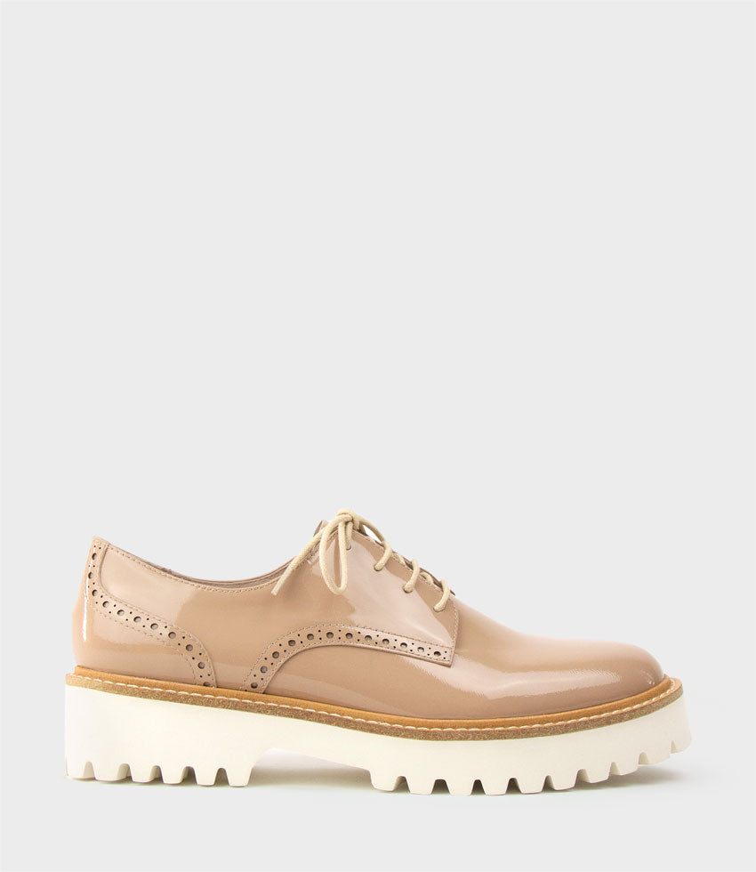 PARKER Lace Up on Chunky Sole in Nude Patent - Edward Meller