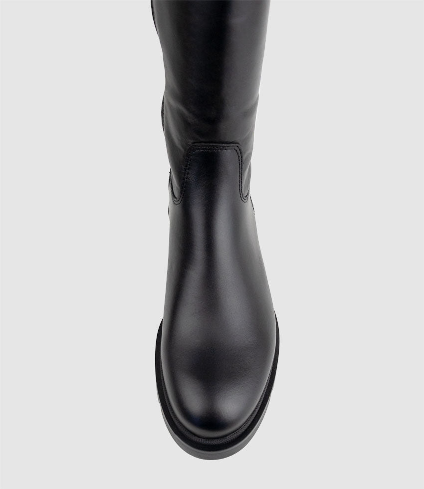 PRIMROSE Knee Boot on Rubber Heel in Black - Edward Meller