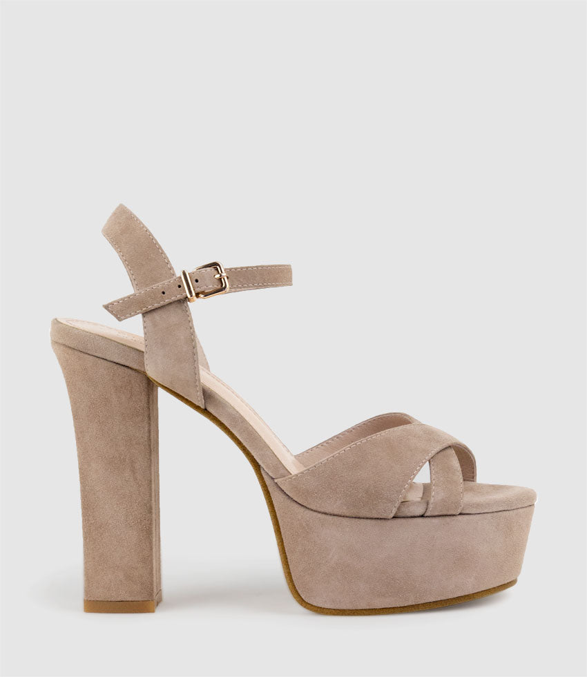 RAMONA125 Inverted Crossover Platform Sandal in Nude Suede - Edward Meller