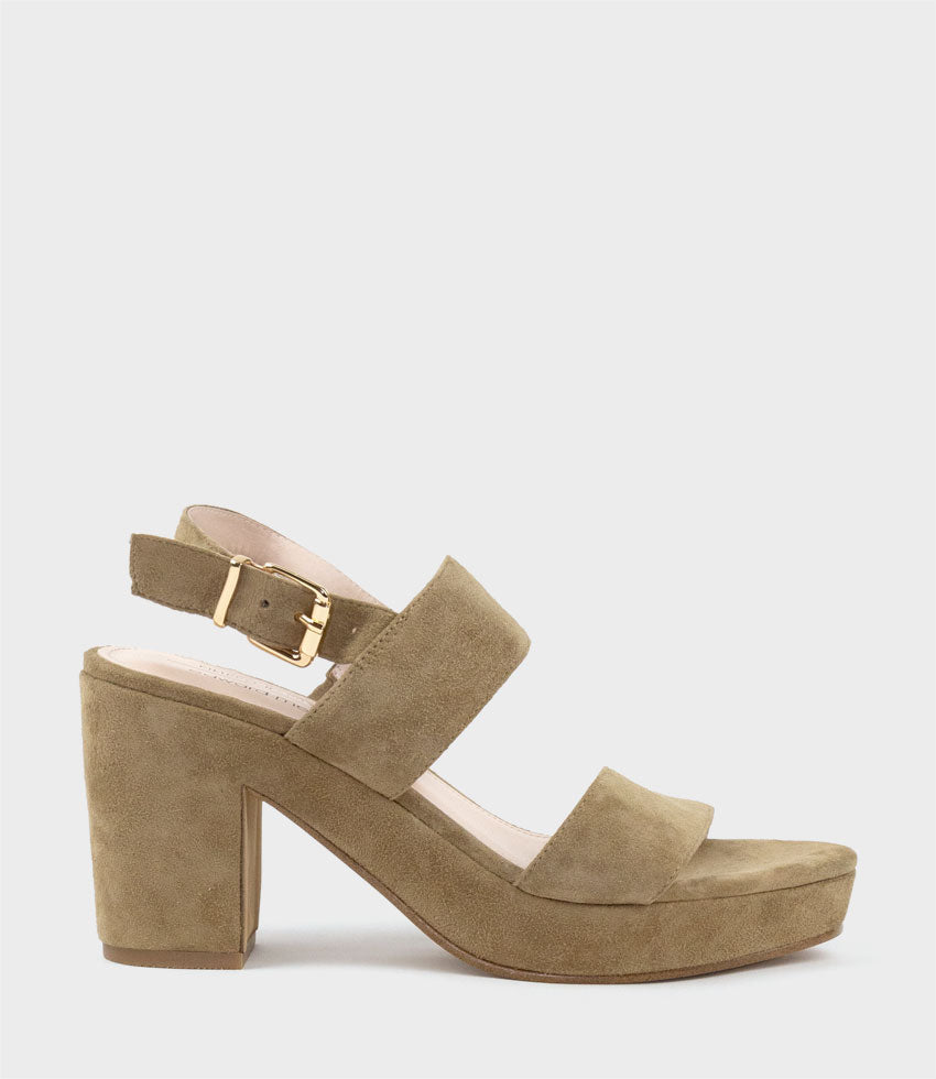 RAMY80 Two Strap Sandal on Self Covered Unit in Camel Suede - Edward Meller