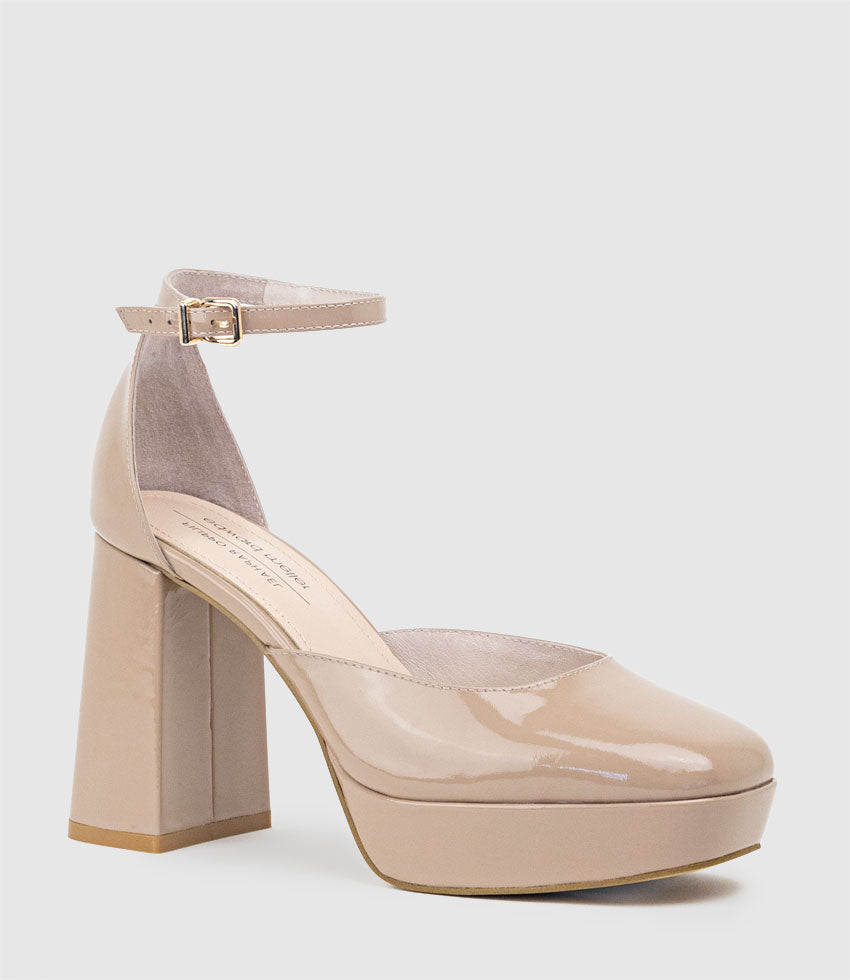 RIMINI95 Closed Toe Platform Sandal in Nude Patent - Edward Meller