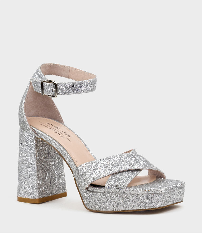 RICHIE95 Crossover Platform Sandal in Silver Sparkle - Edward Meller