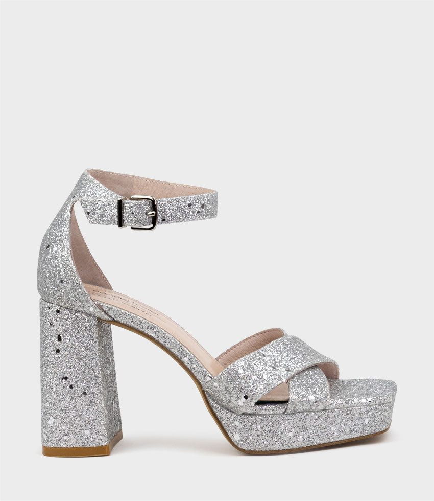 RICHIE95 Crossover Platform Sandal in Silver Sparkle - Edward Meller